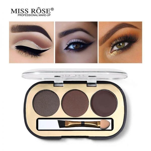 Miss Rose 3 Colors Eyebrow Powder Palette with brush